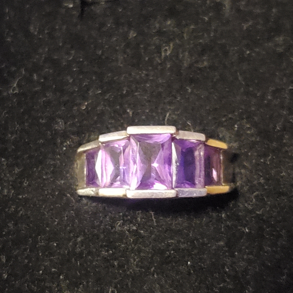 Emerald cut amethyst in sterling silver ring size 7